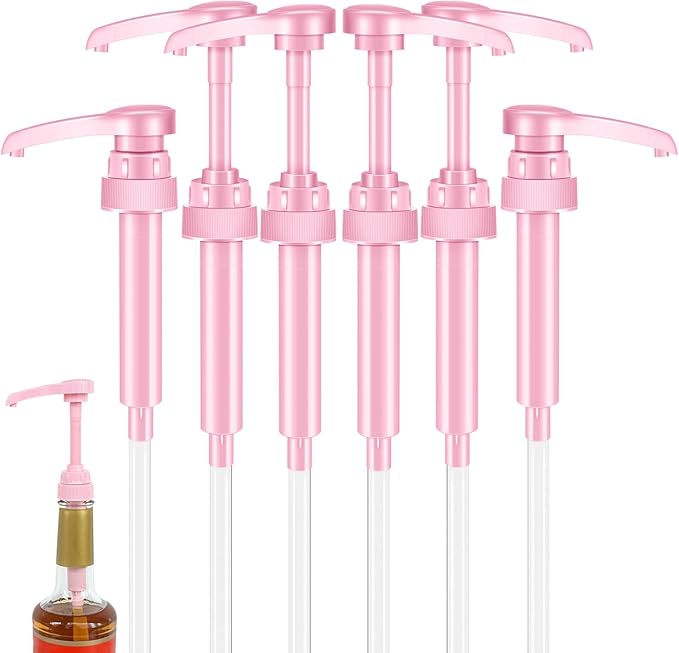 Pink Coffee Syrup Pump | Suitable for 25 oz/750 ml Torani, Jordan's Skinny, Davinci, and Monin 33.8 oz Plastic Bottles | Not Suitable for Monin Liter 750 ml | 6-Pack
