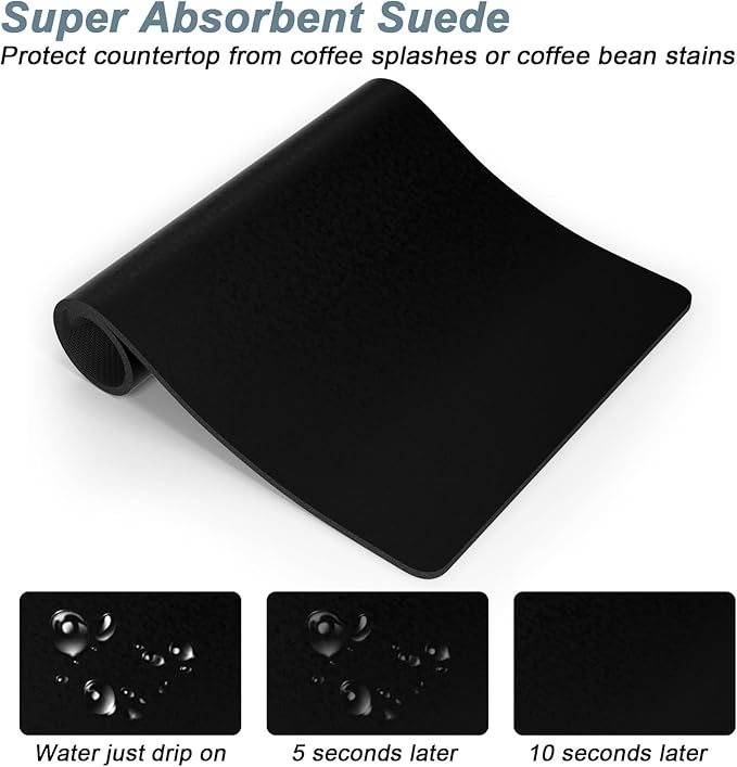 Rnivvi Coffee Mat, 16" x 24" Coffee Bar Mats for Espresso Machine Station Accessories and Organizer, Hide Stain Rubber Backed Absorbent Dish Drying Pad for Kitchen Counter, Cute Bar Decor Pad, Black