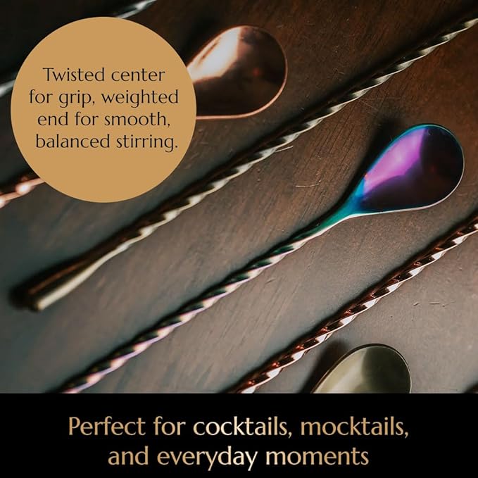 Teardrop Barspoon by Bull In China - 12" / 30cm Rainbow Weighted Cocktail Stirring Spoon With Spiral Pattern for Bars & Bartenders