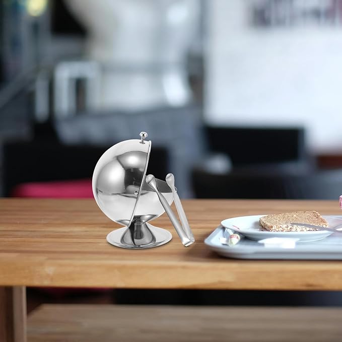 Stainless Steel Sugar Cube Holder with Roll-top Lid and Tongs Square Seasoning Jar for Tea Coffee Sugar for Home and Office Use