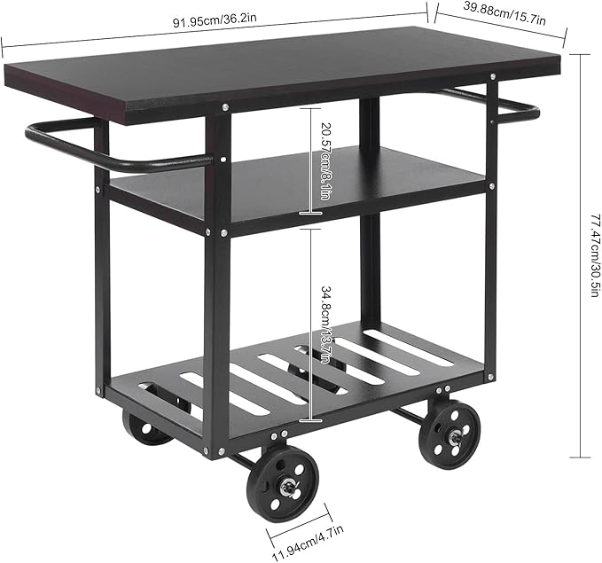 Rolling Bar Cart with Wheels, Industrial Mobile Serving Cart Kitchen Storage Cart 3-Tier with 2 Side Handle, Vintage Rustic Style, Heavy Duty & Sturdy, for Home Bar Cafe Restaurant Hostel