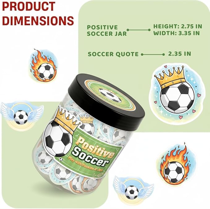 Positive Soccer Jar with 60 Affirmation Cards, Emotional Support Gift, Soccer Coach Gift, Funny Soccer Gifts for Men, Birthday or Christmas Gifts, Inspirational Home and Office Decor