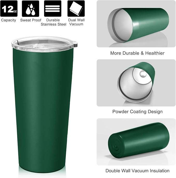 VEGOND 20oz Tumbler Stainless Steel Tumbler with Lid And Straw Vacuum Insulated Double Wall Travel Coffee Mug(dark green package 12)