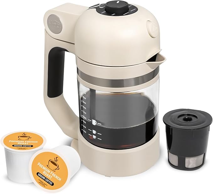 VINCI Micro Café Smallest Single-Serve Coffee Brewer | Compatible with Keurig K-Cups, K-Pods | Glass Carafe | Enclosed Brewing for Hotter Coffee | Large Capacity Reusable Filter Cup Included (White)