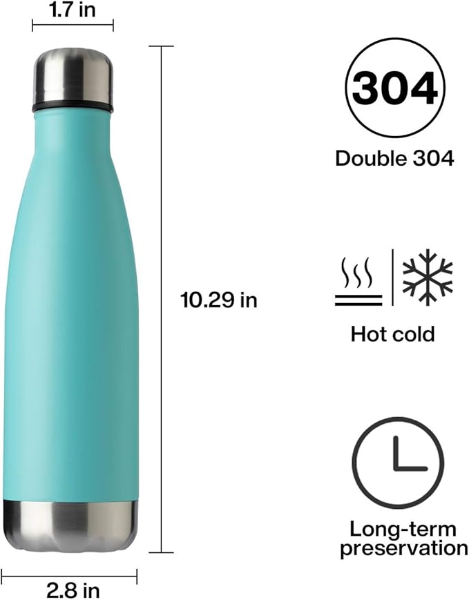 MEWAY 17oz Sport Water Bottle Vacuum Insulated Stainless Steel Leak-Proof Double Wall Cola Shape Water Bottle,Keep Drinks Hot & Cold(Light Blue,1 Pack)
