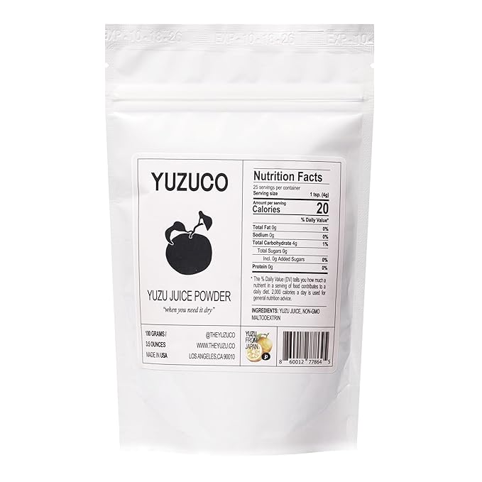 YUZUCO - Yuzu Juice Powder 3.5oz (100g) - Made in the USA - Convenient citrus for cooking, baking and drink making - When you need it dry