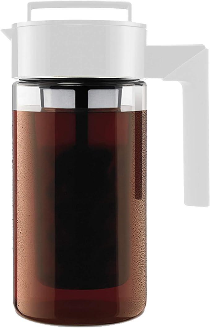 Takeya Tritan Cold Brew Coffee Maker - Airtight Pitcher with Leak-Free Lid - BPA-Free Cold Brew Maker with Silicone Handle - Dishwasher-Safe Pitcher for Homemade Cold Brew - 1 Quart, White