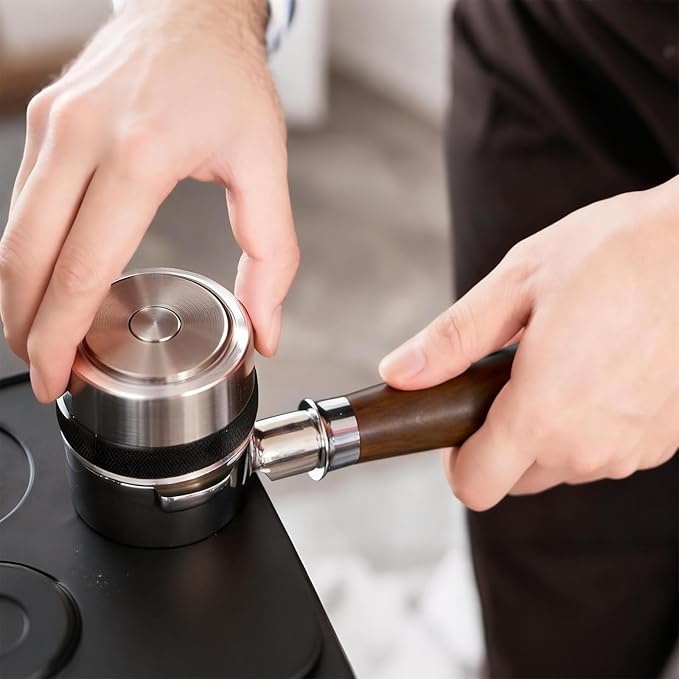 58mm Bottomless Nakeds Portafilter with Premium Ebony Wood Handle - Stainless Steel, Includes 18g Precision Basket for E61 Group-Head Espresso Machines