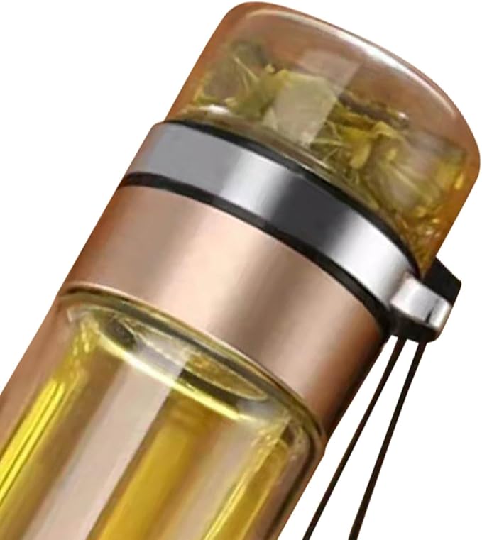 Tea Infuser Bottle, Glass Tea Infuser Bottle Double Wall Portable Tumbler Mug Travel Tumbler Mug Men Infusers Water Bottles (Gold)