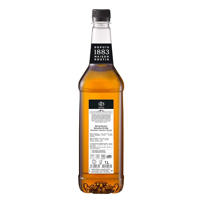 1883 Roasted Hazelnut Syrup for Drinks – Premium French Coffee Syrup – Made in France – 1 Liter Bottle – Perfect for Lattes, Cocktails & Desserts