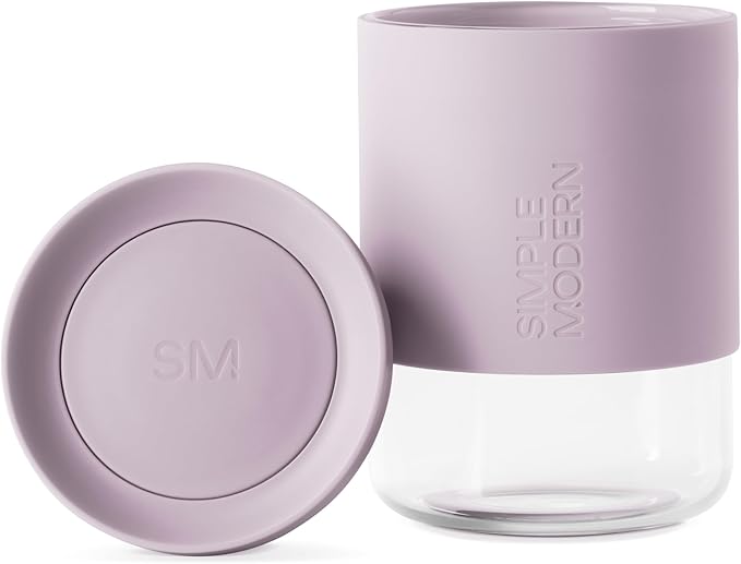 Simple Modern Clarity Cup | Glass Coffee Tumbler with 360° Lid and Silicone Sleeve | Iced Cold Brew and Tea Travel Mug | 12oz, Lavender Mist