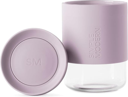 Simple Modern Clarity Cup | Glass Coffee Tumbler with 360° Lid and Silicone Sleeve | Iced Cold Brew and Tea Travel Mug | 12oz, Lavender Mist