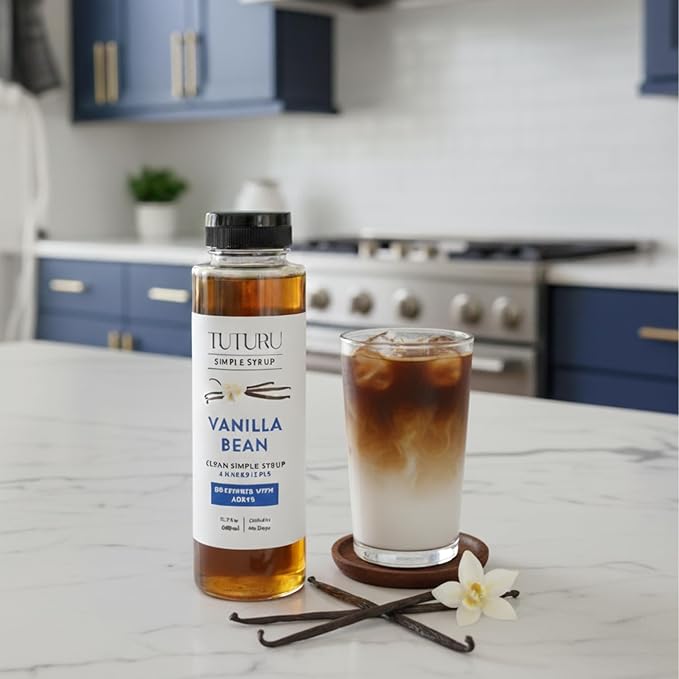 Vanilla Bean Agave Simple Syrup for Coffee & Cocktails - Sweetened with Organic Agave Nectar - Infused with Real Vanilla Bean - 13.5 oz