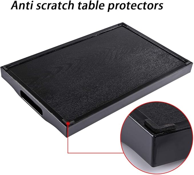MDLUU Plastic Serving Tray, Ottoman Tray with Cutout Handles, Rectangle Butler Tray for Breakfast in Bed, Coffee Table Decor, Party (Black)