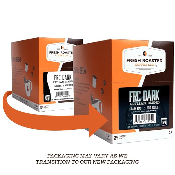Fresh Roasted Coffee, FRC Dark Roast Blend, Artisan Blend, 24 Pods for K Cup Brewers