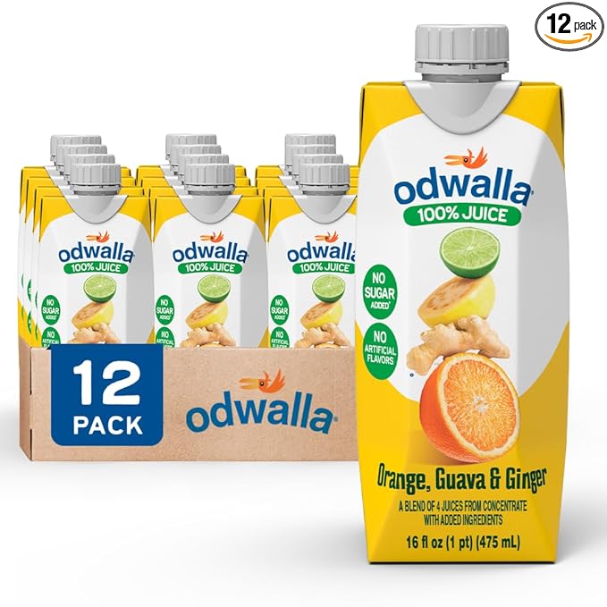 Odwalla Orange, Guava, Ginger Juice – Natural Ingredients, No Added Sugar, No Artificial Flavors or Colors - 16 oz (12 Pack)