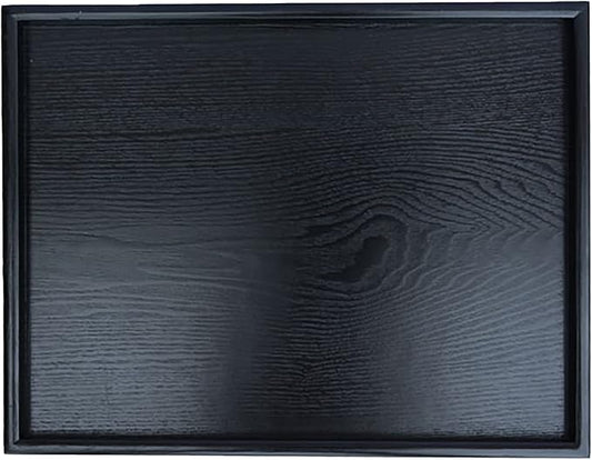 16 x 11 Inches Extra Large Solid Wood Serving Tray for Tea Coffee Table Snack Food Meals Serving Plate Kitchen Party Bar Breakfast Server with Raised Edges Black Wooden Decorative Ottoman Tray