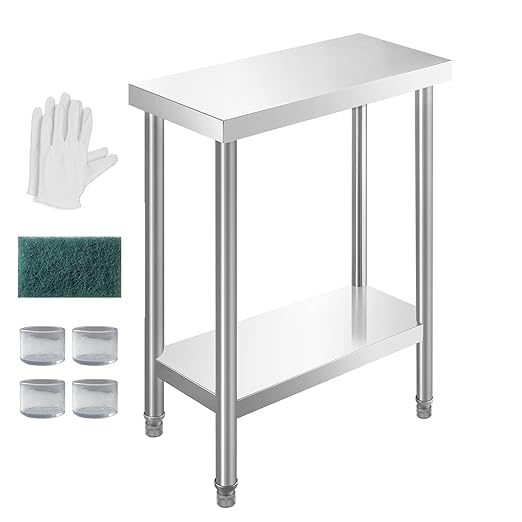 NSF 24 x 12 Inches Stainless Steel Table for Prep & Work, Commercial Heavy Duty Food Prep Worktable with Undershelf for Restaurant, Hotel，Small Kitchen, Food Truck, Home Bars
