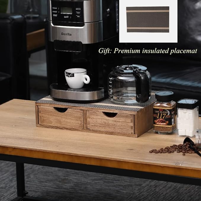 Coffee Pods Storage Drawer Holder for Capsules - Multi Functional Desk Organizer Drawers For K cups Coffee Maker Brew - Kitchen Mini Wooden Box Chest Sideboard Counter Organization CF1D2C Dark