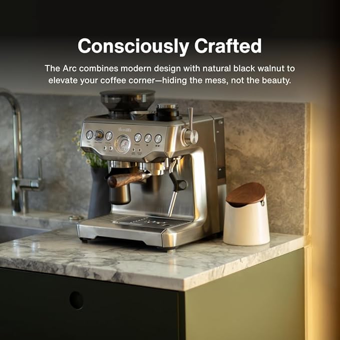 Crema Coffee Products Arc Knock Box | Holds 12–16 Espresso Pucks | Durable Stain Resistant Build with Non Slip Base | Walnut Plastic Lid | Easy Clean Up Moisture Control | Black Finish