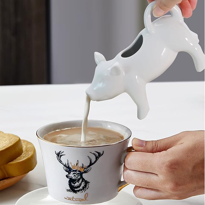 Ceramic Milk Pitcher, Pig-Shaped Porcelain Creamer Pitcher, Cute Animal Coffee Milk Sauce Jug for Home Kitchen and Outdoor Use - 6.41In 150ML