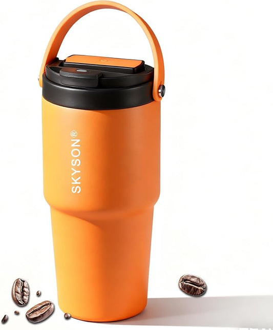 minkah Insulated Stainless Steel Coffee Tumbler,20 oz Reusable Iced Coffee Cup, Hot Coffee Travel Mug (Orange+Grey)