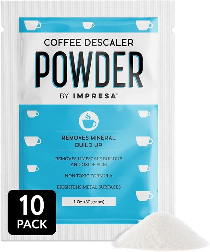 Impresa Descaling Powder & Coffee Machine Cleaning Powder for Breville, for Keurig, for Nespresso, for Delonghi, for Ninja & More - Espresso Machine Descaler - Pot & Coffee Maker Cleaner [10 Uses]
