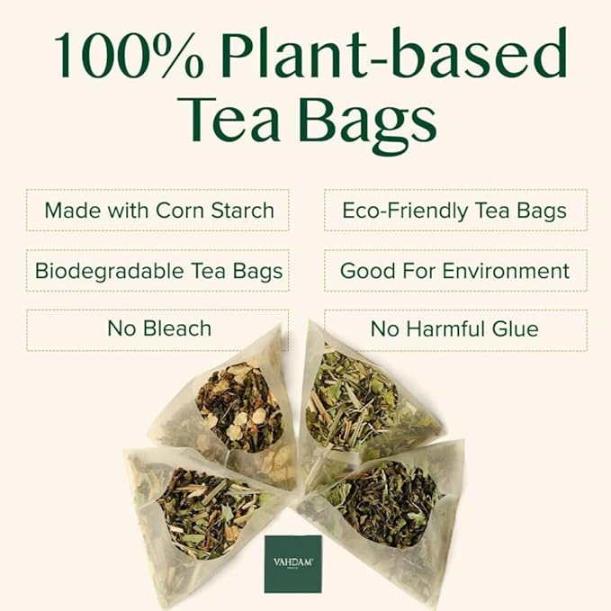VAHDAM, Assorted Green Tea Bags Sampler (5 Flavors, 20 Ecofriendly Pyramid Tea bags) I Valentines Day Gifts for Him & Her | Himalayan Green Tea Varieties | Gluten Free & Non GMO