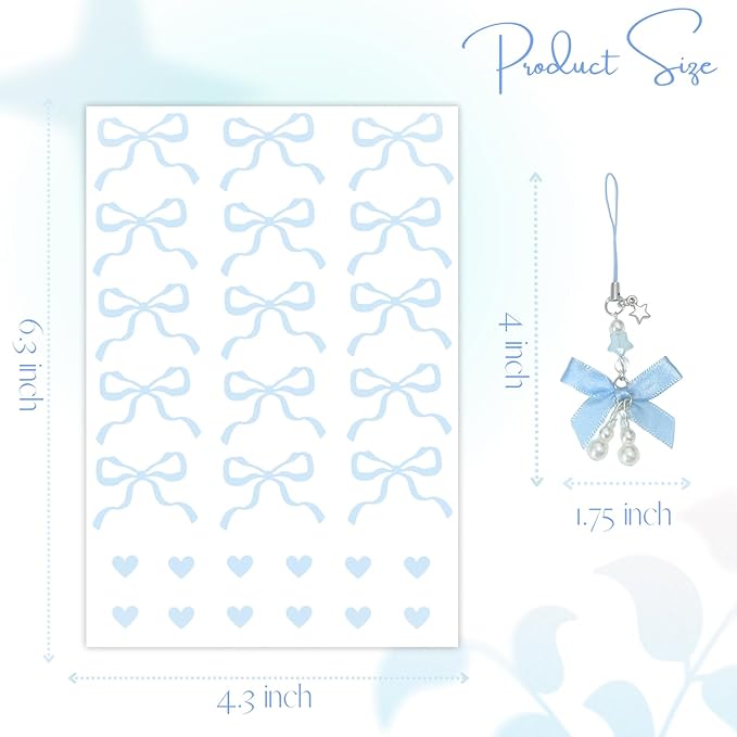 Bows Stickers for Custom Owala Accessories, Heart Decals Transfer Stickers for Water Bottles, Bows Pearl Charms for Owala (Light Blue)