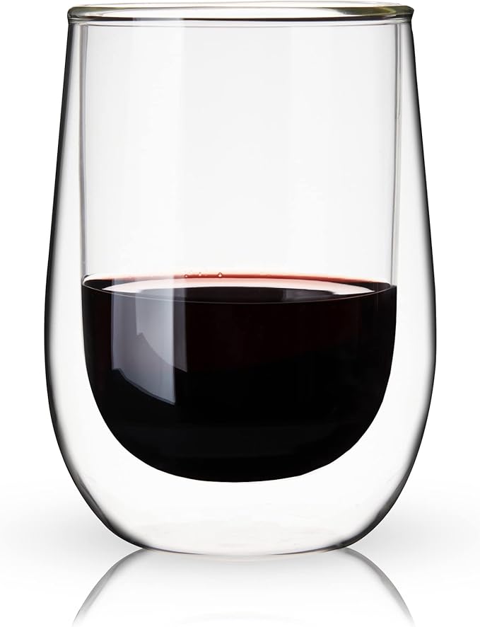 True Double Walled Stemless Wine Glasses, 10 oz Borosilicate Glass Cups for Red and White Wines, Insulated Cocktail Glasses, Clear Iced Coffee Cups, Home Bar Glassware, Wine Lovers Gifts, Set of 2