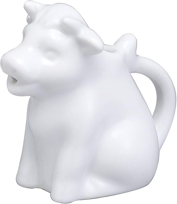 HIC Kitchen Mini Cow Creamer With Handle, Fine Porcelain, 2-Ounce, For Serving Milk, Cream, Syrup, Dressings, And Sauces