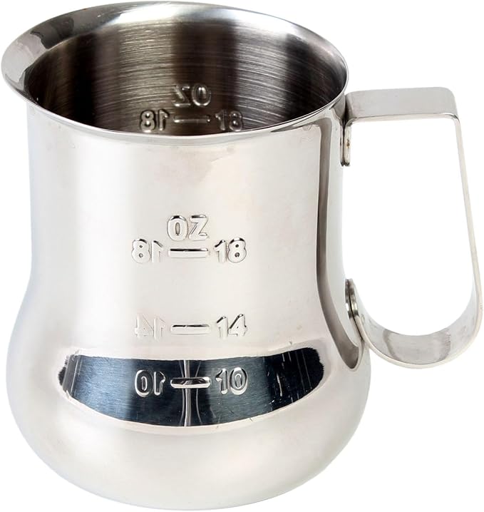 TrueCraftware- 24 oz Stainless Steel Espresso Milk Steaming Pitcher with Measuring Scale- Steaming Pitcher Coffee Bar Cappuccino Barista Tools Milk Jug Steamer Frother Cup