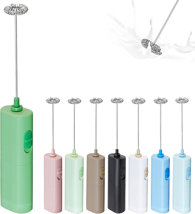 Portable Coffee Frother by ELMWAY, Battery Operated Electric Whisk, Mini Milk Frother Handled for Coffee, Latte, Matcha and Protein Powder - Green
