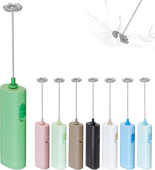 Portable Coffee Frother by ELMWAY, Battery Operated Electric Whisk, Mini Milk Frother Handled for Coffee, Latte, Matcha and Protein Powder - Green