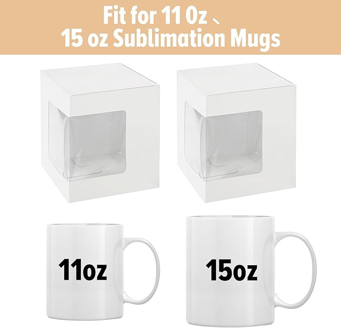 36 Pack Mug Boxes for Gifts Coffee Mugs Boxes Gift for Shipping Sublimation Transparent Wine Glass Gift Packaging Box for Blanks 11oz, 12oz, 15oz Wrapping(White)