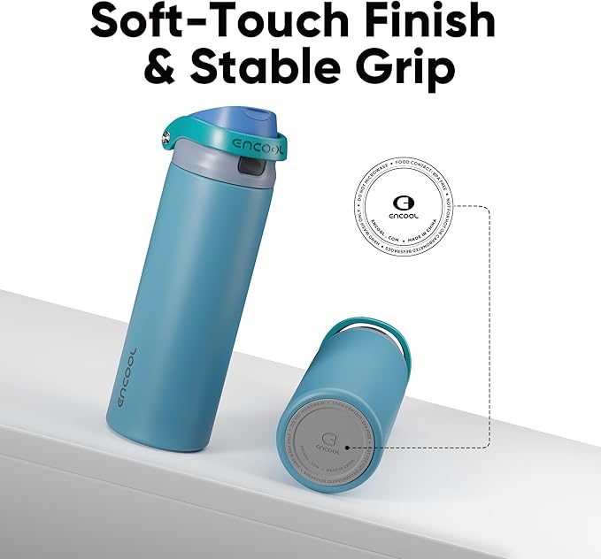 ENCOOL Leakproof Insulated Water Bottle with Straw Dual-Sip Water Bottle Bag-Safe Design for Work, Commute & Gym – Keeps Drinks Cold All Day, 18 oz, Teal Blue