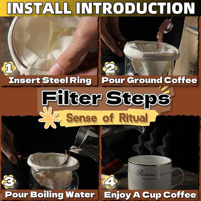 WenTigDY Cloth Coffee Sock Filter,7.3 x 3.9 inches Handmade Coffee Filter Washable Reusable Flannel Coffee Strainer Colador de Cafe de Tela with Wooden Handle for Home Office Use