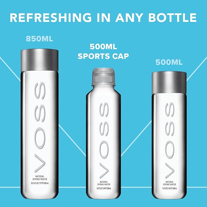 VOSS Premium Still Bottled Water - Pure, Crisp & Refreshing - BPA Free PET Plastic Water Bottles with Sports Cap for Easy, Spill-Free Drinking - Ideal for Gym, Running, Hiking - 500ml, Pack of 24