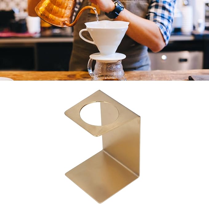 Pour over Coffee Dripper Stand, Samll Size Light Pour over Coffee Holder Stand Metal Reusable for Cafe Household (Gold)