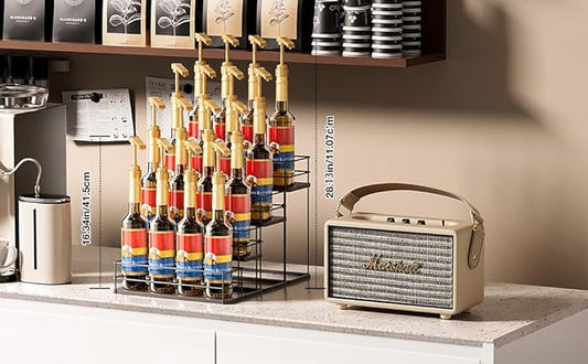 kimilus 16 Bottle Capacity Coffee Syrup Organizer 4 Tier Coffee Syrup Stand Shelf for Coffee Bar Kitchen Small Wine Rack for Bar Family Storage for Syrup Wine Dressing