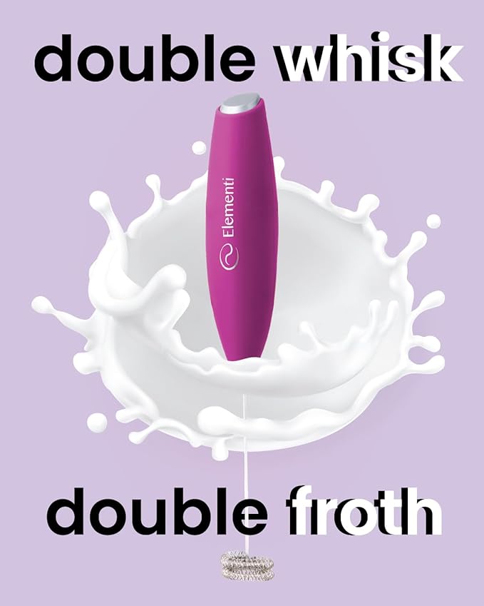 Elementi Pink Milk Frother Handheld - Coffee Frother Electric Stirrer, Matcha Whisk & Drink Mixer Handheld - Frothing Wand - Electric Whisk For Coffee (Hot Pink)