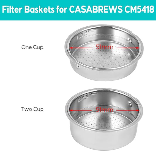 CASABREWS 51mm Filter Basket for CASABREWS Espresso Machine CM5418, Two Units including One Cup and Double Cup Size
