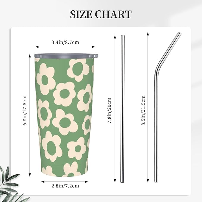 Vintage Groovy Flowers 20oz Stainless Steel Insulated Tumblers Travel Mug Cup Leakproof Gift For Men Women Hot & Cold Drinks Splash-Proof Lid Metal Straw and Brush