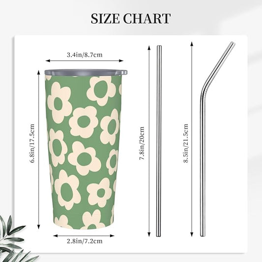 Vintage Groovy Flowers 20oz Stainless Steel Insulated Tumblers Travel Mug Cup Leakproof Gift For Men Women Hot & Cold Drinks Splash-Proof Lid Metal Straw and Brush