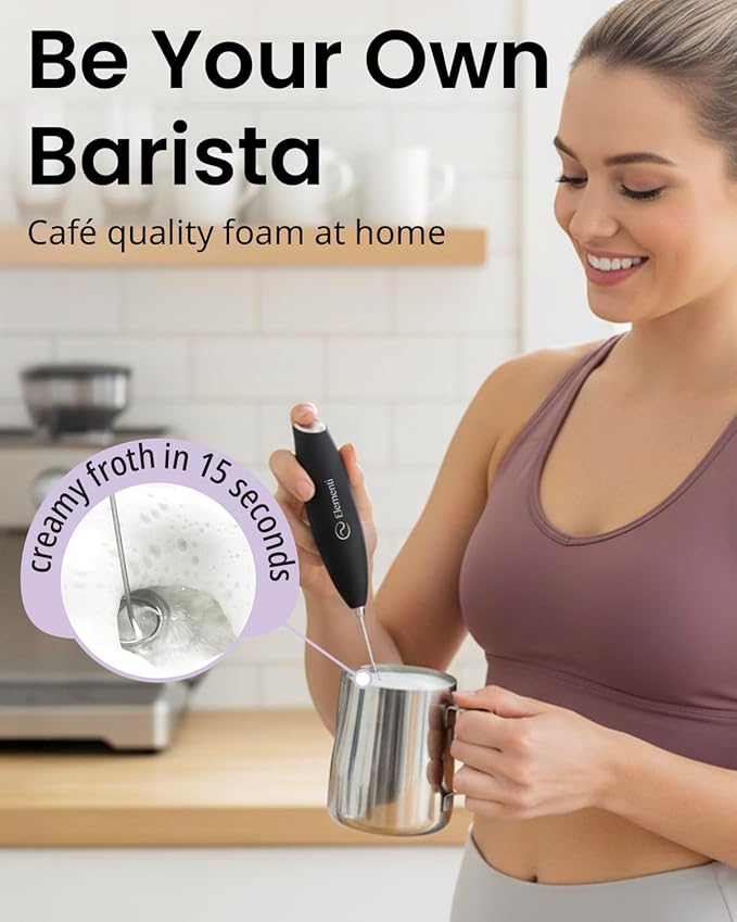 Elementi Matcha Whisk - Electric Milk Frother & Drink Mixer Handheld - Matcha Frother Wand - Protein Mixer & Electric Whisk For Coffee - Make Creamy Lattes at Home (Emerald Green)