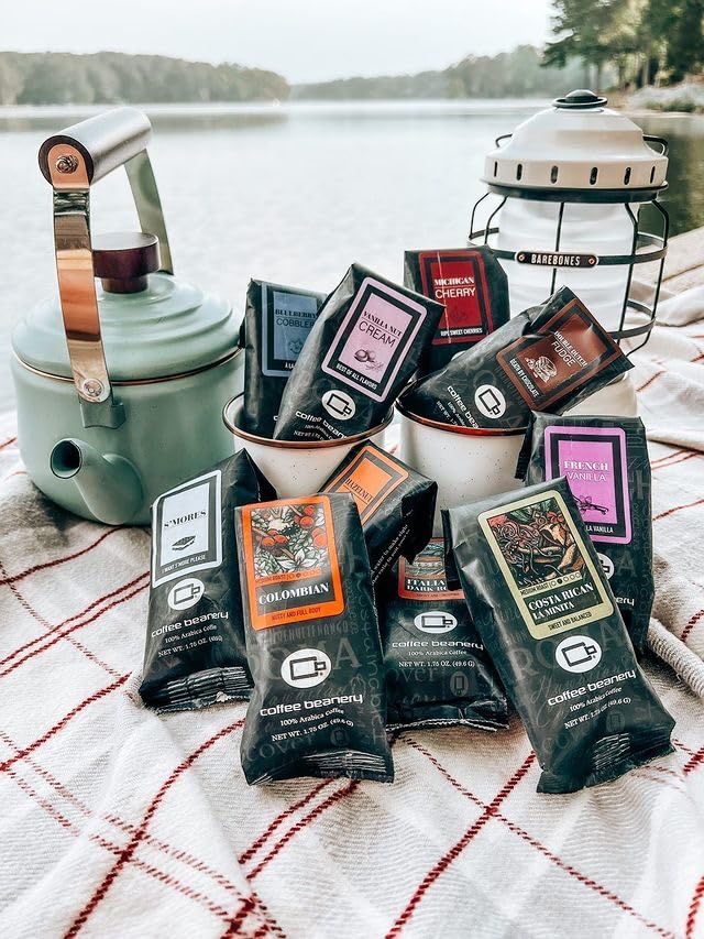 Coffee Beanery Dark Chocolate Almond Flavored Coffe, 1-1.75oz Try Me Size Coffee Sampler, Light-Medium Roast