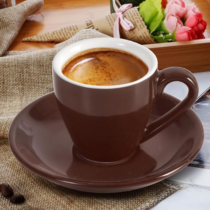 ionEgg Porcelain Espresso Cup with Saucer, Espresso shot Cup, 80ml/2.7Oz, Brown