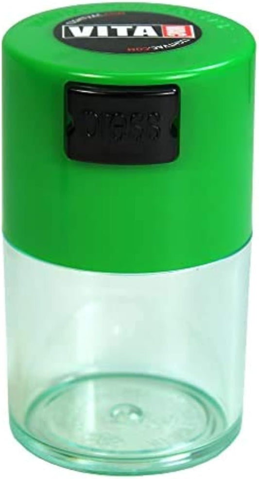 Vitavac - 5g to 20 grams Airtight Multi-Use Vacuum Seal Portable Storage Container for Dry Goods, Food, and Herbs - Green Clear