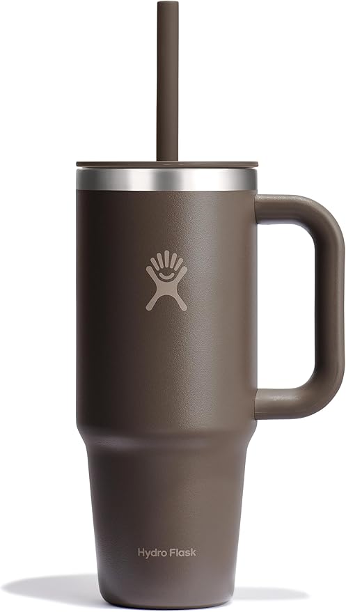 Hydro Flask Travel Tumbler with Handle, Lid and Straw - Insulated Stainless Steel in 24 Oz Sandpiper