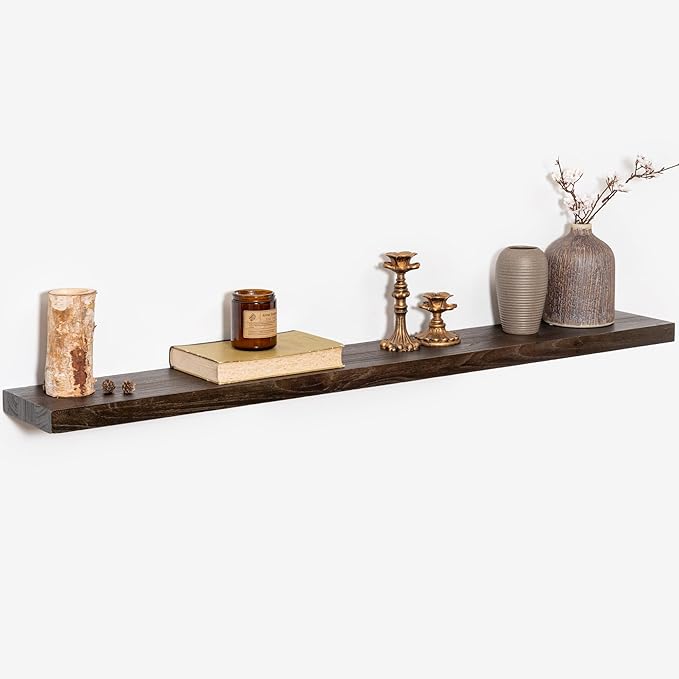 Fun Memories Wood Floating Shelves 40 Inch Long, Solid Elm Wood Wall Shelves Set of 1 for Kitchen, Living Room, Bedroom, Wall-Mounted Rustic Wooden Bathroom Shelf Storage Shelf for Farmhouse, Walnut